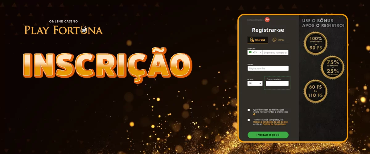 Instru&ccedil;&otilde;es passo a passo sobre como se registar no Play Fortuna